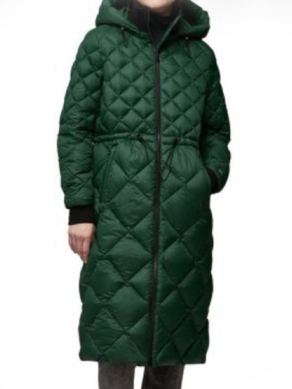 Soia & Kyo Aime Quilted Long Hooded Puffer Coat - Dark Green XS